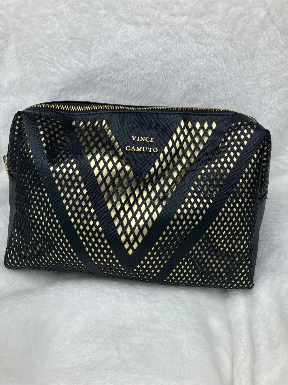 Vince Camuto Black & Gold Perforated Cosmetic Case